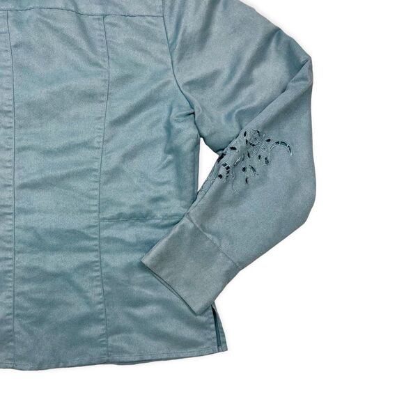 Norton Mcnaughton Light Blue Faux Suede Button Up Eyelet Detail Button Up Shirt - Picture 7 of 9